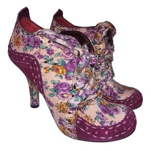Irregular Choice Abigail Heels - Women's Size 8.5 - Purple Floral Bridal Boots